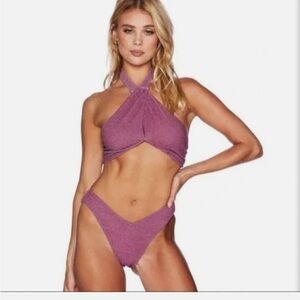 Beach Riot Vanessa bottoms & Jessica Halter Top with metallic clasps Bikini Set